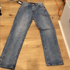 plt straight leg jeans split hem
